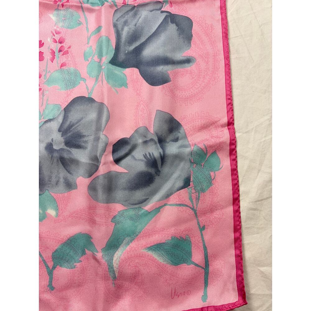 VTG Vera Neumann pink blue silk floral long scarf. 54 x 11. vintage, headscarf - Picture 2 of 3